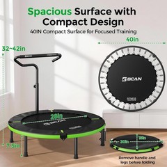 40″ Adjustable Handle Mini Trampoline – Stable & Safe Rebounder, 330lbs Capacity