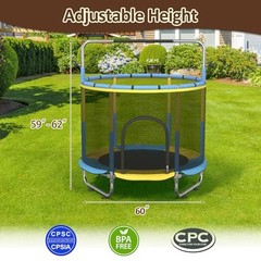 60″ Trampoline for Kids, 5FT Mini Indoor and Outdoor Toddler Yellow&Blue
