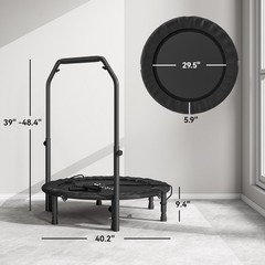 40″ Mini Exercise Trampoline Rebounder w/ Adjustable Handle – Adult Cardio Gym