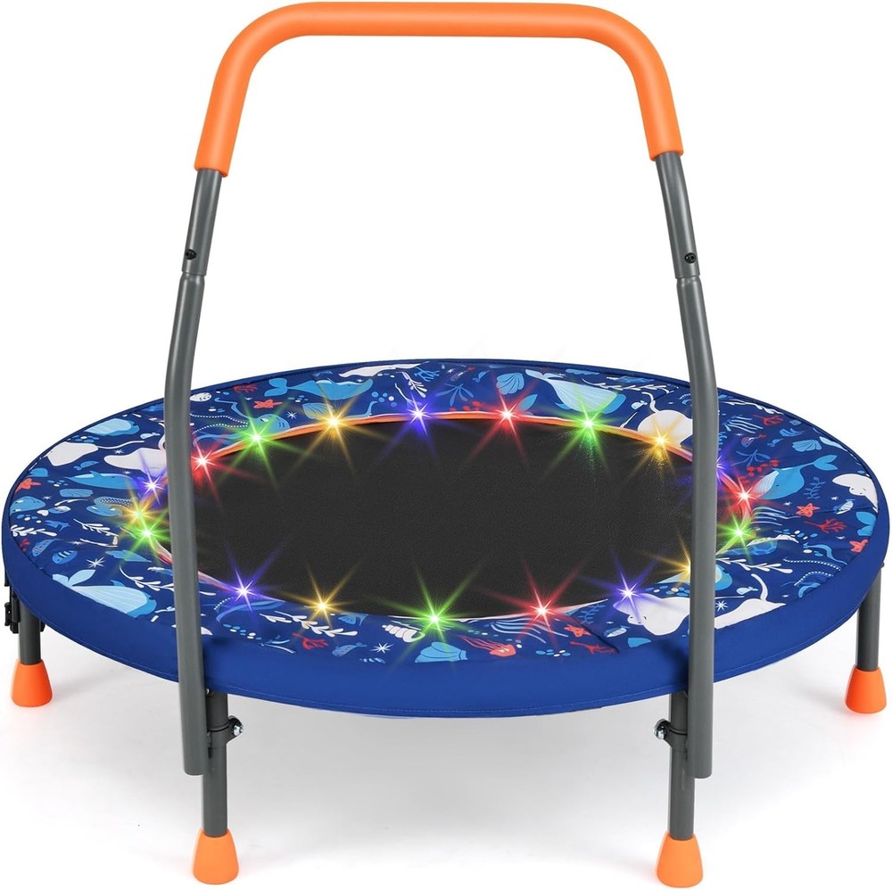 36” Toddler Trampoline W/ Lights Folding Springless Small Kids Rebounder