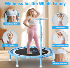Mini Trampolín Fitness 40″ Plegable con Barra Ajustable, Soporta 330 lb