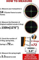 150 Inch Trampoline Replacement Mat Fits 14 ft Frame – V-Rings & Accessories