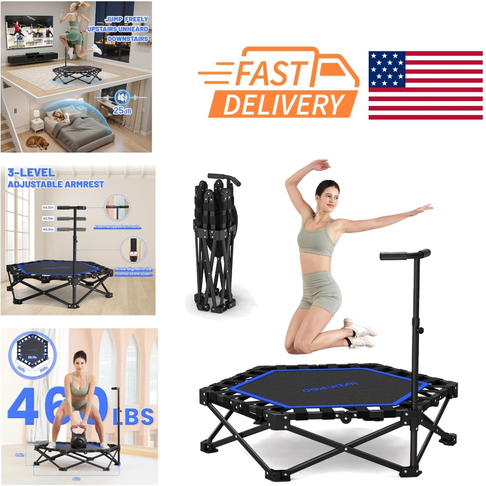 42 Inch Fitness Trampoline with Silent Design and Anti Slip Foot Pads for Indoor