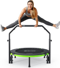 BCAN 40″ Fitness Rebounder Trampoline Adjustable Handle, Quiet Bungees 330Lbs