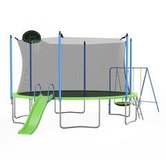 12FT Trampoline w/Slide and Swings, ASTM Approved Large Recreational Trampoline