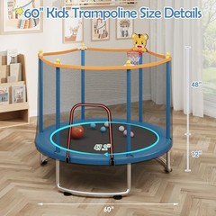 Kids Trampoline with Safety Net – 440lbs Capacity, Upgraded Rust-Proof Ring