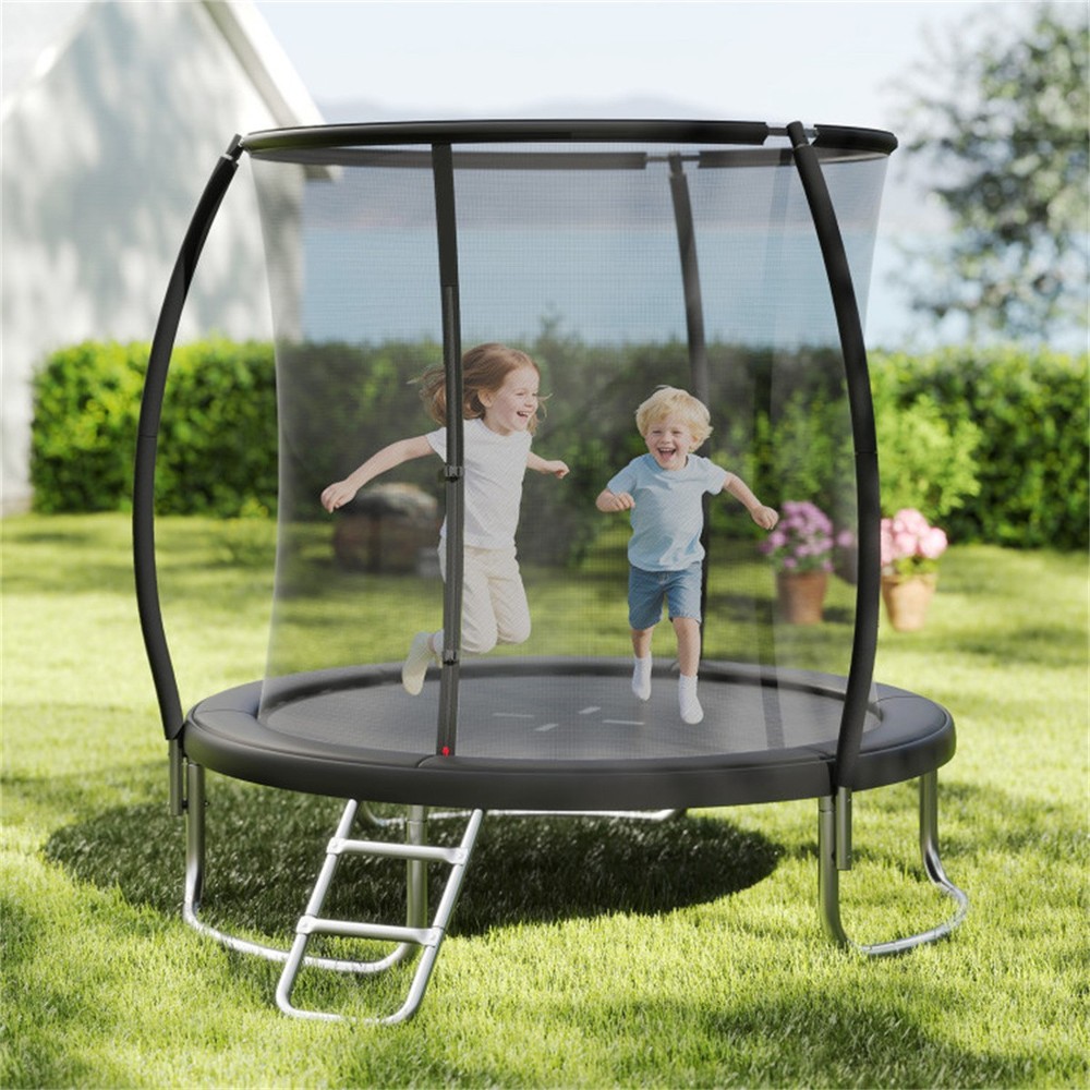 8FT Round Trampoline with Safety Enclosure Net 880LBS Capacity Kids Adults Black