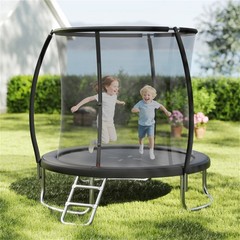 8FT Round Trampoline with Safety Enclosure Net 880LBS Capacity Kids Adults Black