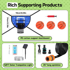 Trampoline Accessories Kit, Basketball Hoop with 3 Mini Basketballs, 52FT Solar