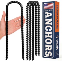 12 Inch Trampoline Anchors Heavy Duty Ground Stakes Screw In Black 4 Pack