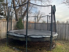 14 ft Alleyoop Trampoline Double Bounce with Safety Net, Basketball Hoop, Ladder