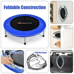 Costway 38″ Mini Folding Trampoline Portable Recreational Fitness Rebounder Blue