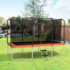 8x14FT Recreational Rectangular Trampoline w/ Safety Enclosure Net Ladder Orange
