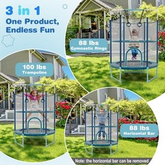 60” Trampoline for Kids w/ Safe Guardrails Foamed Handle No Gap Design Blue