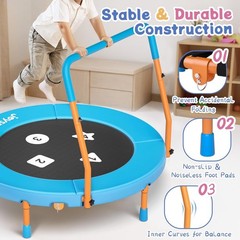 3FT Toddler Trampoline with Adjustable Handlebar, 36″ Foldable & Spring-Free,…
