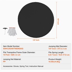 VEVOR Replacement Trampoline Mat Fits 14ft Frame 72 V-Ring 6.5″-7″ Spring Length