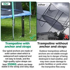 Heavy Duty High Wind Trampoline Anchors Kit Steel Ground Straps Fits 18 Inch