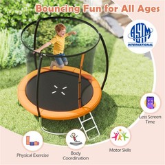 8FT Trampoline with Safety Enclosure Kids Adults 880LBS Capacity Outdoor Orange