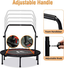 Mini Trampoline Foldable Workout Fitness Rebounder With Adjustable Foam Handle