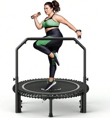 40″ Mini Rebounder Trampoline w/ Adjustable Bar 450lbs Bungee Fitness Gym Silver