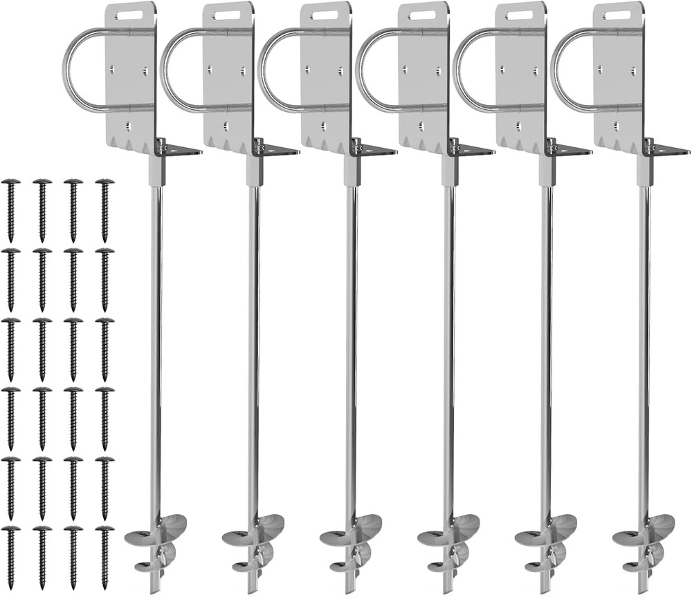 Heavy Duty Ground Anchors Screw-In Trampoline Stakes with Anti-Bend L-Plate, Mul