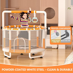 55″ Kids Indoor Trampoline with Safety Net, Adjustable Gymnastics Bar & Toys – I