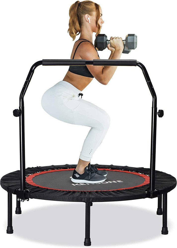 Mini Trampoline Foldable Workout Fitness Rebounder With Adjustable Foam Handle
