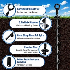 Ground Anchors Heavy Duty, 15in Steel Spiral Ground Stakes Screw in, 4 Pack E…