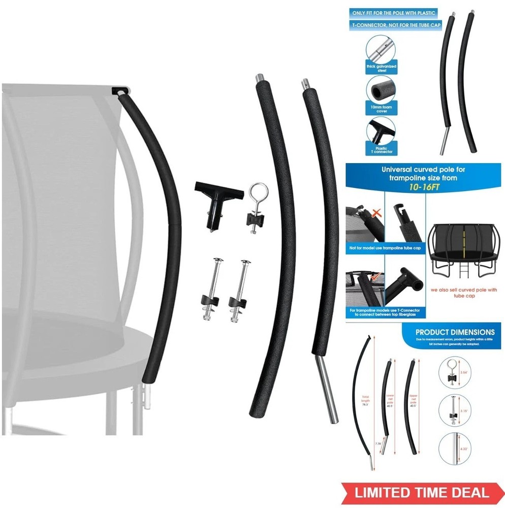 Trampoline Curved Pole Replacement Universal 10-16ft Frame with T Connector