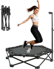 Foldable Fitness Trampoline,40” Rebounder with Adjustable Foam Handle,Mini Tram