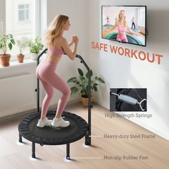 40″ Mini Exercise Trampoline Rebounder w/ Adjustable Handle – Adult Cardio Gym