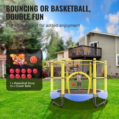 5FT Kids Trampoline 60″ with Safety Net Basketball Hoop Indoor Outdoor Play