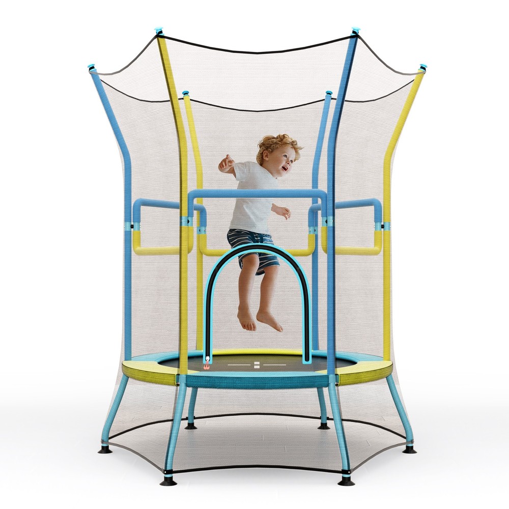 Kids Mini Trampoline w/59″ Higher Enclosure Net Seamless Jumping Mat Zipper Door