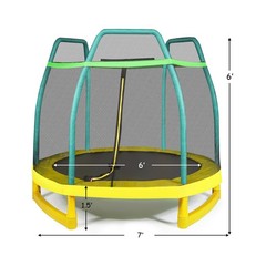 7FT Kids Trampoline W/ Spring Pad Safety Enclosure Net Indoor Outdoor Heavy Duty