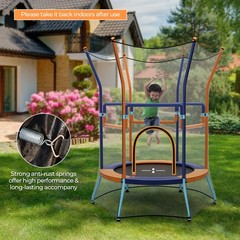 Kids Mini Trampoline w/59″ Higher Enclosure Net Seamless Jumping Mat Zipper Door