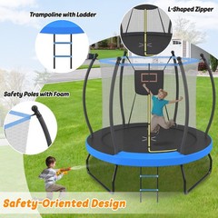 8ft 10ft Trampoline with Basketball Hoop & Ladder Outdoor Backyard Trampolines