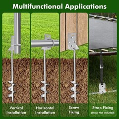 4 Pack Ground Anchors Screw in Shed Earth Anchor Stakes Set with Brackets &Drill