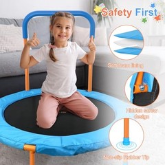 36-Inch Toddler Trampoline with Foam Handle – Foldable – Orange & Blue