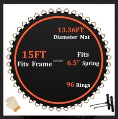 DOYUEE 15FT Trampoline Mat Replacement, 13.26ft Diameter, Fits 96 Springs