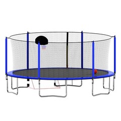 16FT Outdoor Trampoline w/Basketball Hoop Inner Safe Enclosure Soccer Goal Blue