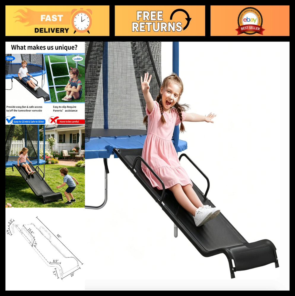 Universal Trampoline Slide 60″ x 20″ with Safety Ladder & Handles – Kids Fun!