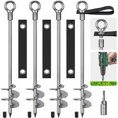 Heavy Duty Ground Anchors with Straps – 24” Screw in Earth Anchor Kit, 4 Pac…