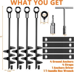 Ground Anchors Heavy Duty 16 Inch Spiral Stakes Kit for Trampolines and Outdoor