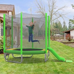 7ft Trampoline with Slide and Ladder Indoor Outdoor Safety Trampolines for Kids