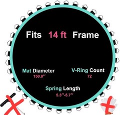 Trampoline Replacement Mat Fit 14 Ft round Trampoline with 72 V-Rings (MAT ONLY)