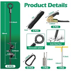 Trampoline Anchors, 6 Pack 18″ RV Awning Tie Down Kit with6 Ratchet Straps, H…