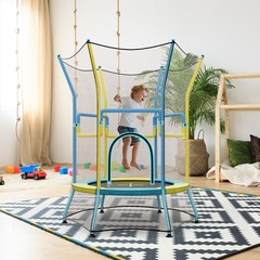 Kids Mini Trampoline w/59″ Higher Enclosure Net Seamless Jumping Mat Zipper Door