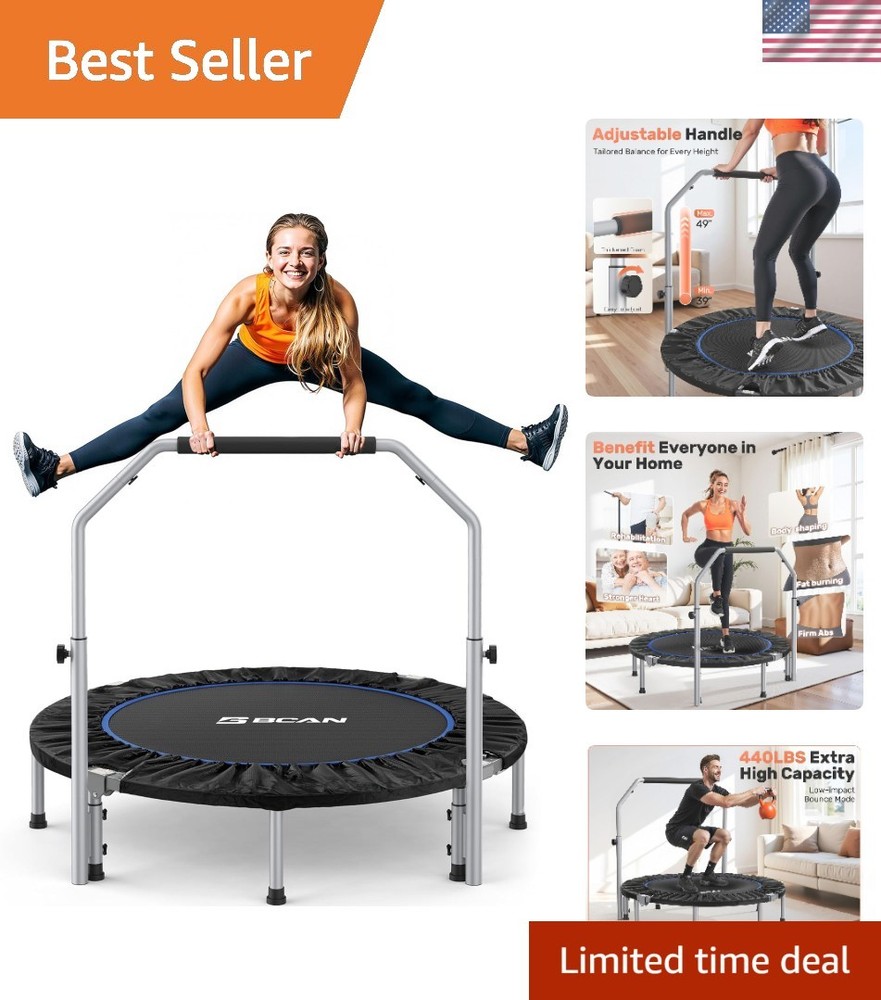 48-Inch Foldable Mini Trampoline with Adjustable Handle – Max 440lbs Capacity