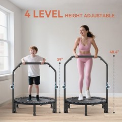 40″ Mini Exercise Trampoline Rebounder w/ Adjustable Handle – Adult Cardio Gym
