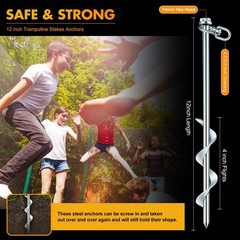 8 Pcs Ground Anchors Screw in, 12 Inch Heavy Duty Tent Stakes with Trampoline An